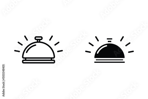 Hotel bell icon set. Iconic symbols of a service bell, receptionist, hotel, customer, guest, and restaurant.