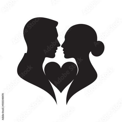 Heart Faces Couple Silhouette