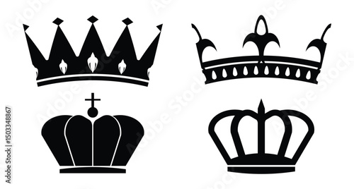 Set Hand drawn crown silhouette