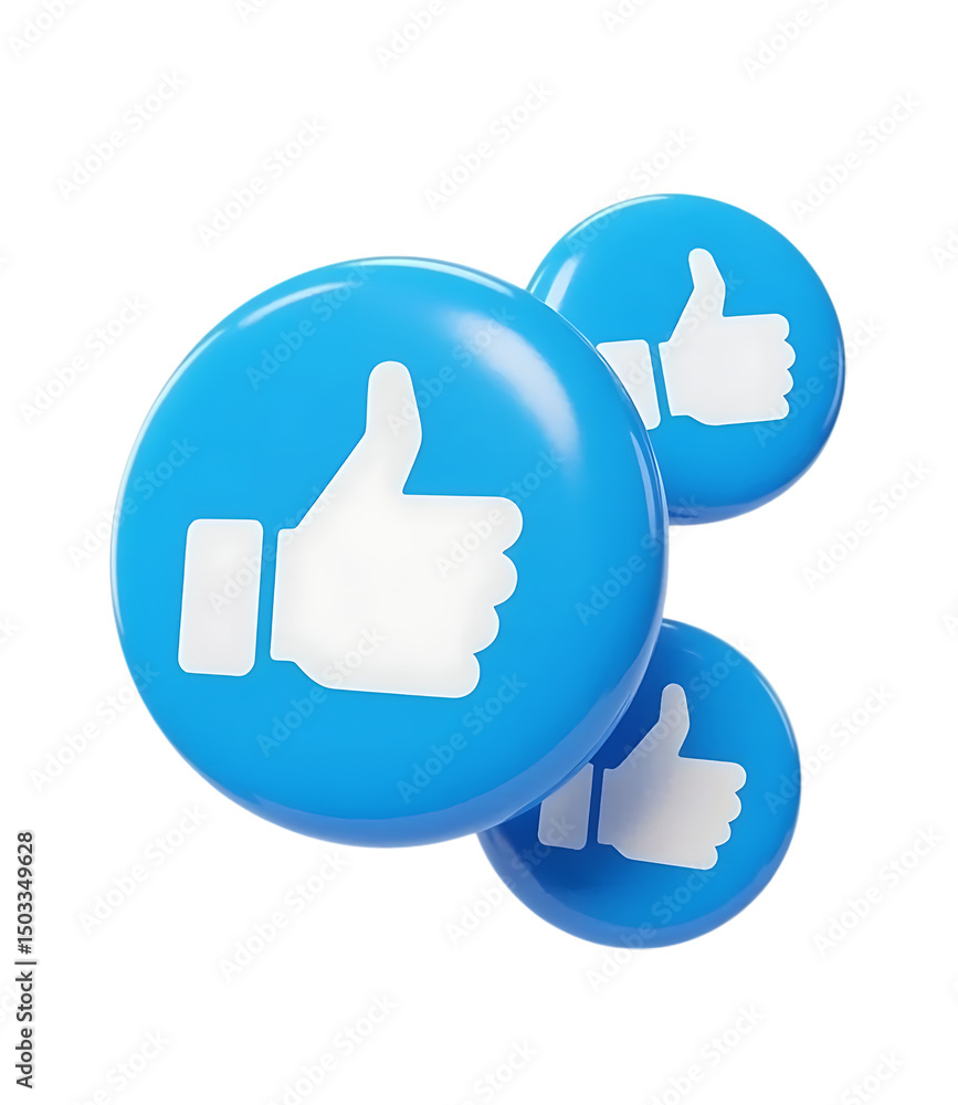 Three glossy blue thumbs up icons isolated on transparent background Three glossy blue thumbs up icons isolated on transparent background
