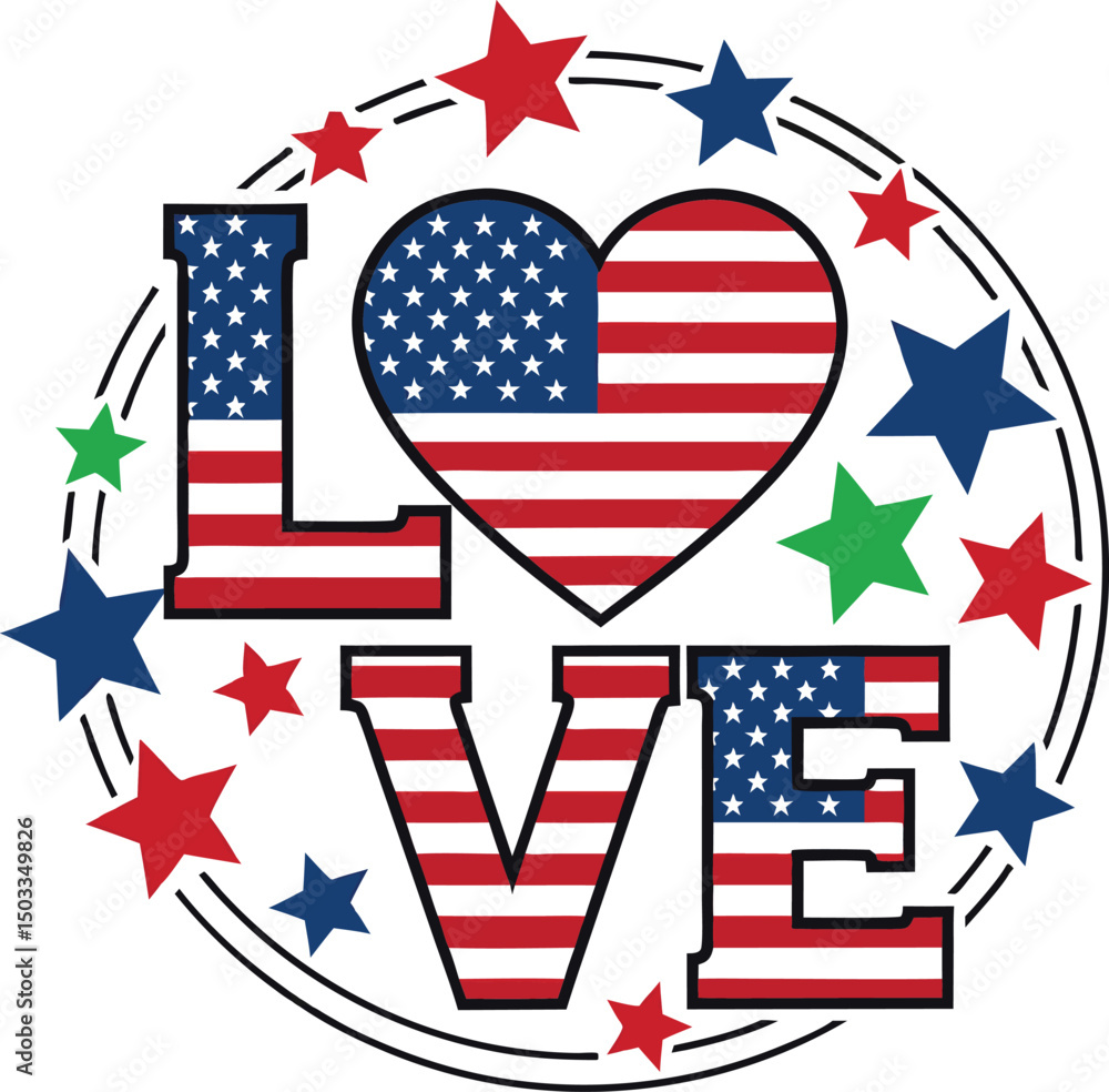 Obraz premium Peace Love America Patriotic Illustration vector art