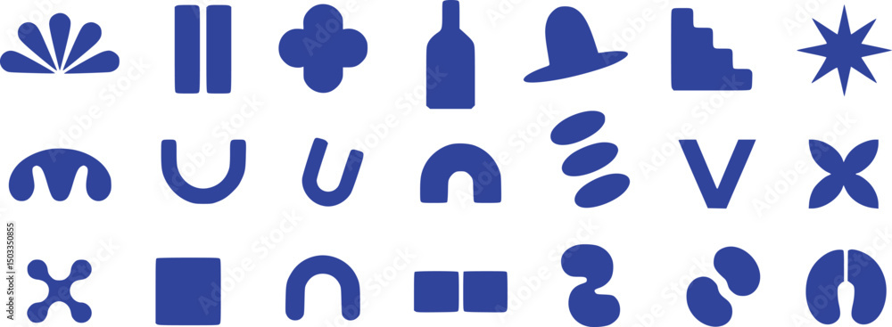 Abstract blue shapes and forms arranged in a modern minimalist composition Abstract blue shapes and forms arranged in a modern minimalist composition