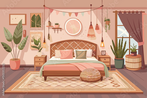 Cozy Bohemian Bedroom Interior Design with Plants