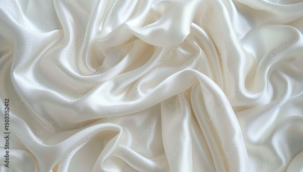 Fototapeta premium Beautiful white silk satin fabric background, close-up. Beautiful abstract, elegant background with copy space.