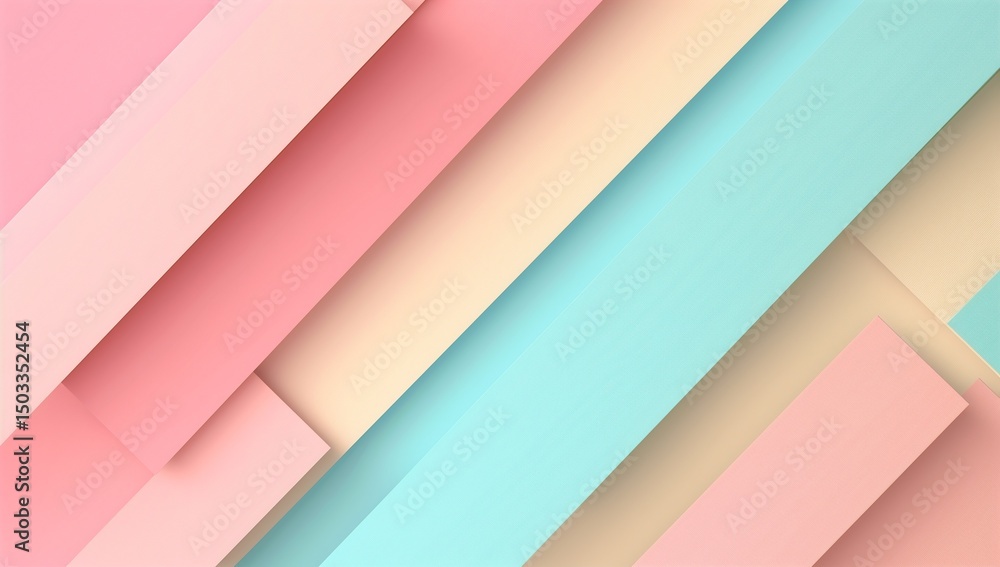 Obraz premium Cute pink and light blue pastel background with diagonal stripes of different colors, flat design.