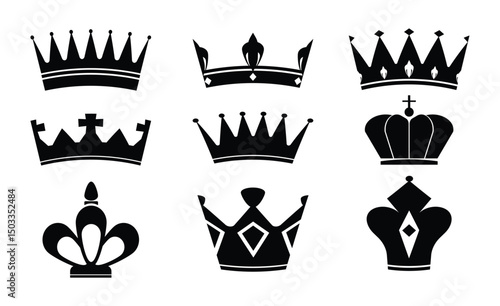 Set Hand drawn crown silhouette