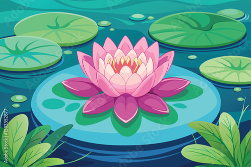 Beautiful pink water lily blossoms bloom in the pond, a lovely aquatic flora of nature