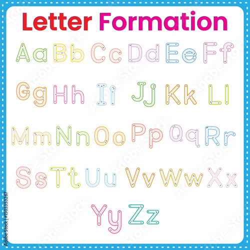 Letter Formation Aa–Zz Tracing Worksheet, Alphabet Handwriting Practice for Kids