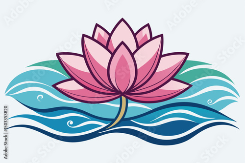 Pink lotus flower and water lily blossom in nature, a floral vector illustration of aquatic beauty