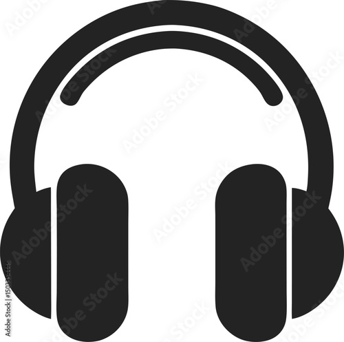 Black and white simple headphones vector icon illustrating sound audio communication listening