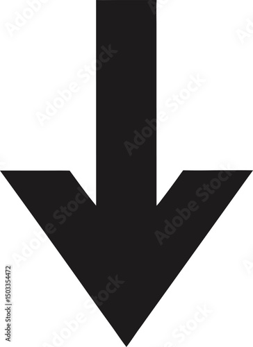 Black arrow pointing downward symbol showing direction guidance and navigation concept