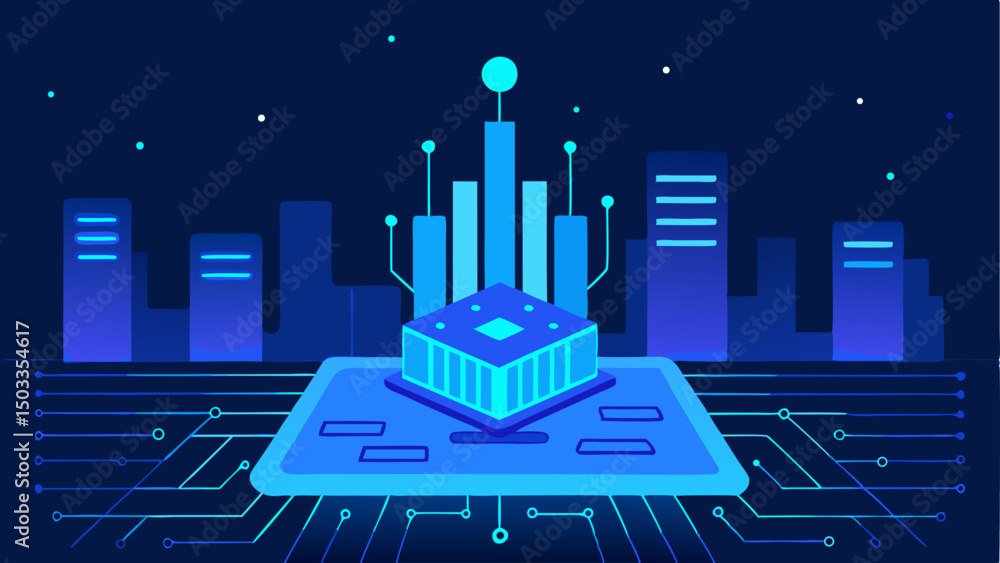 Fototapeta premium Futuristic digital city representing artificial intelligence and technological advancement