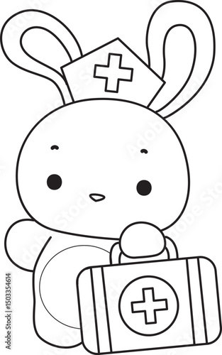Outline of Illustration of cute bunny icon.
Lineart of Funny rabbit in daily activities elements.