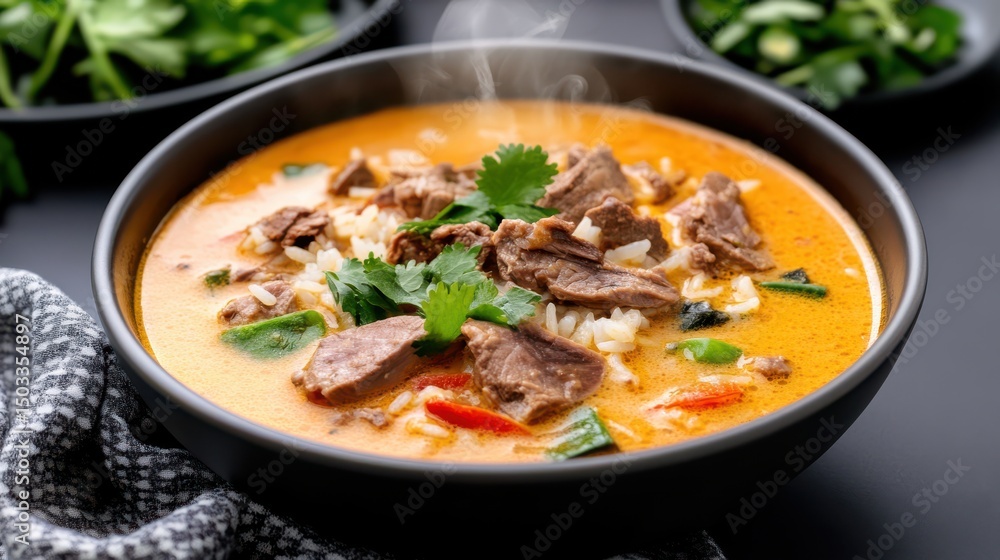 Delicious Bowl of Hearty Soup Featuring Meat and Fresh Vegetables Delight Delicious Bowl of Hearty Soup Featuring Meat and Fresh Vegetables Delight
