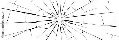 Shattered glass or broken surface black and white radial design