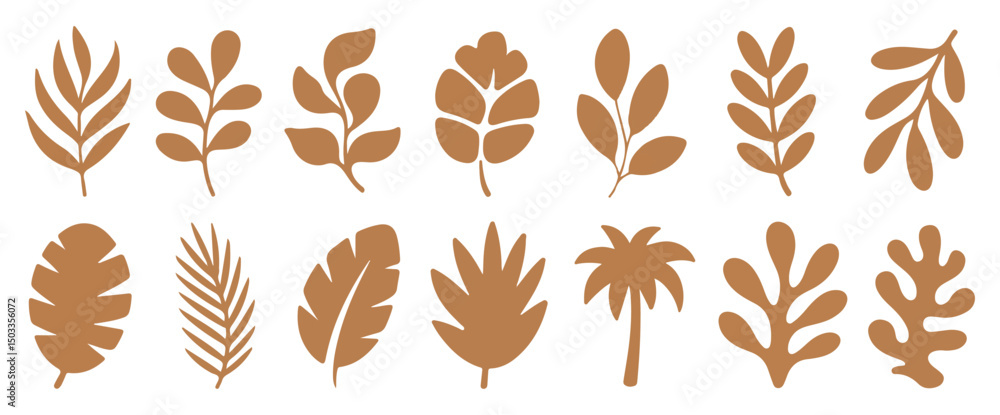 Obraz premium Vector illustration of various brown leafy elements for decoration designs