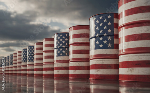 Row of Oil Barrels Painted with American Flag