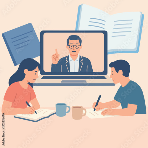 Students taking online class at home