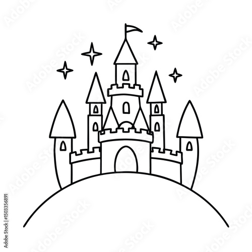 cute line drawing of a fairytale castle on a hill