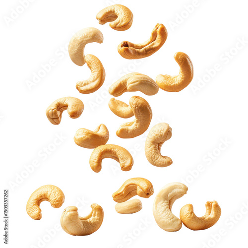 Falling cashew nuts, Cashew nuts falling in the air, isolated on on transparent background
