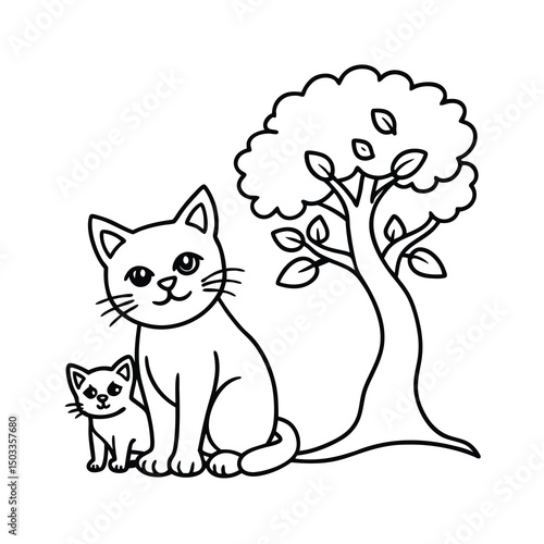 cute mother cat and kitten coloring page 