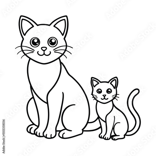 cute mother cat and kitten coloring page 