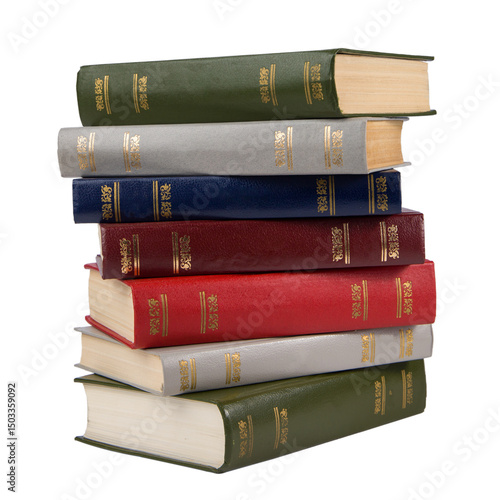 stack of old books on white background
