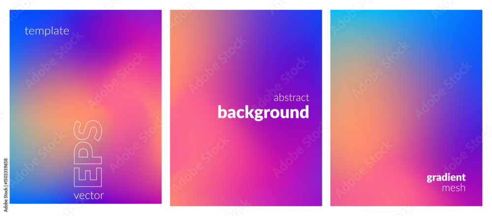 Fototapeta premium Abstract liquid background set. Gradient mesh. Effect bright color blend. Blurred fluid colorful mix. Modern design template for web covers, ad banners, posters, brochures, flyers. Vector EPS