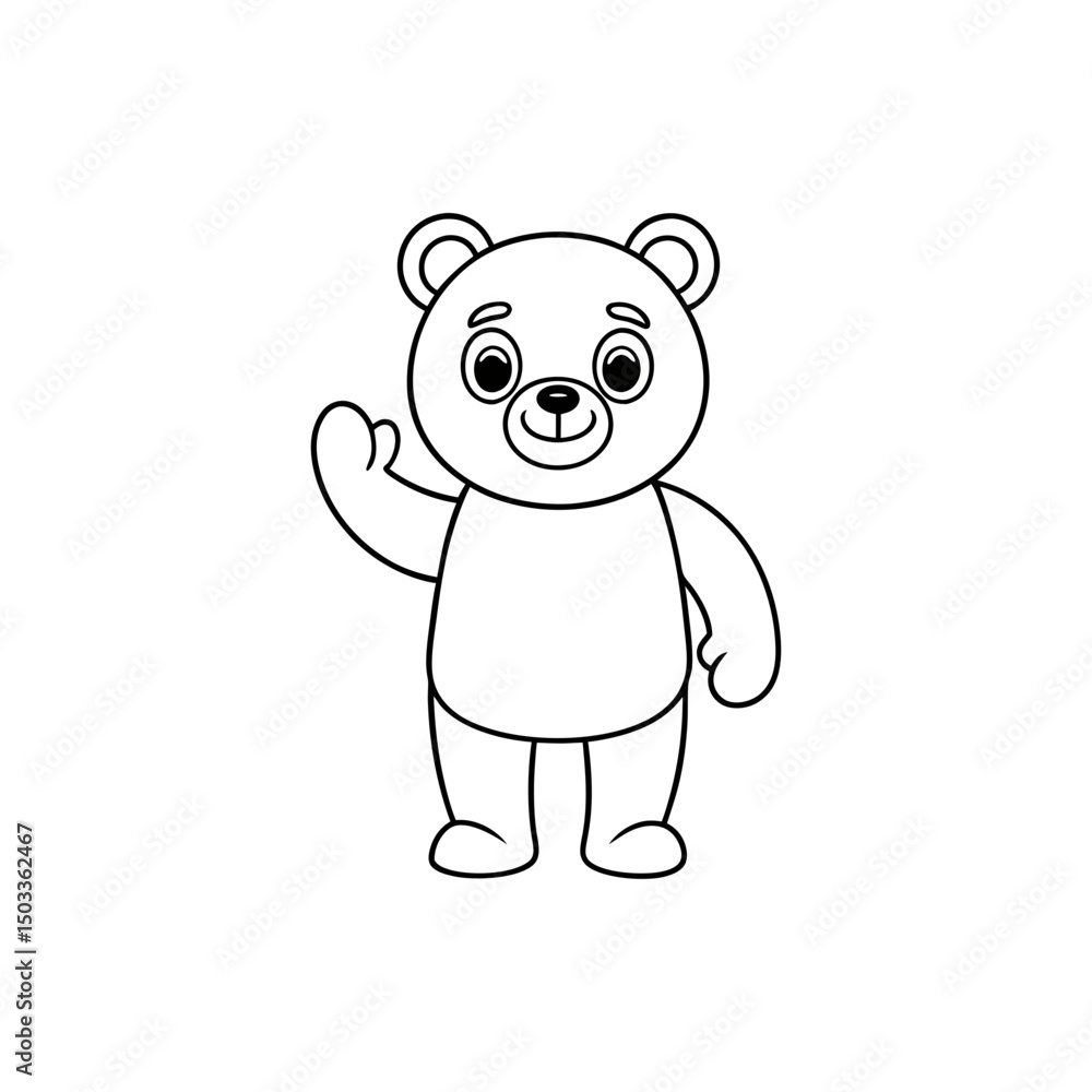 Fototapeta premium Friendly Bear Waving Hello Kids Coloring Page Vector