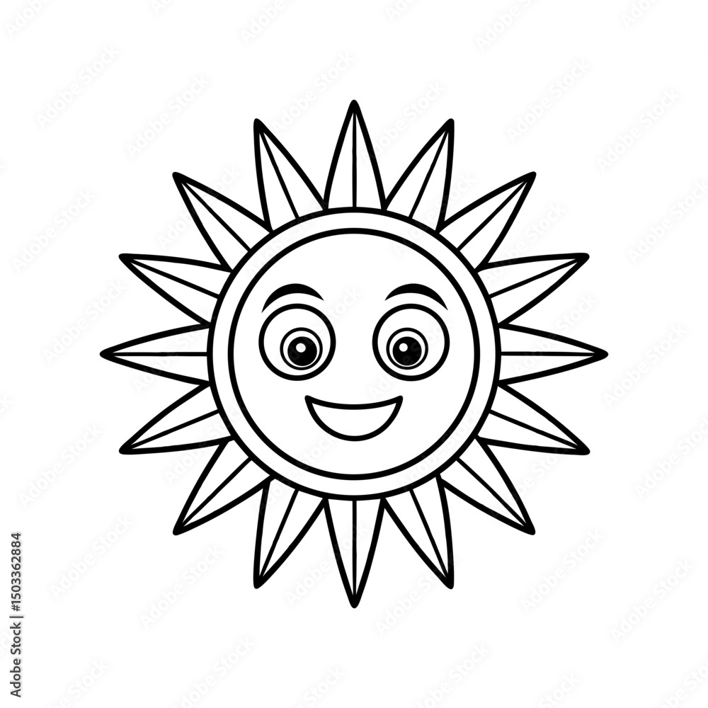 Fototapeta premium Smiling Sun with Rays Kids Coloring Page Vector
