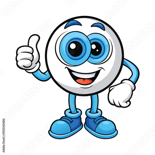Cheerful cartoon character with blue accents and large smile gives a positive thumbs up