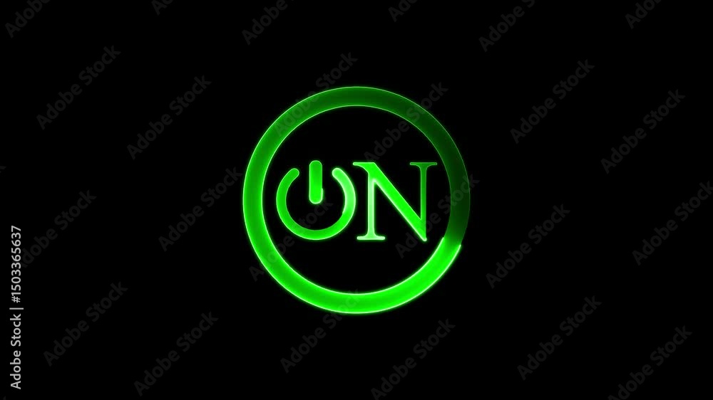 abstract power on button animation on black background,power button turning on and off ,looping animation .on the black screen . abstract power on button animation on black background,power button turning on and off ,looping animation .on the black screen .