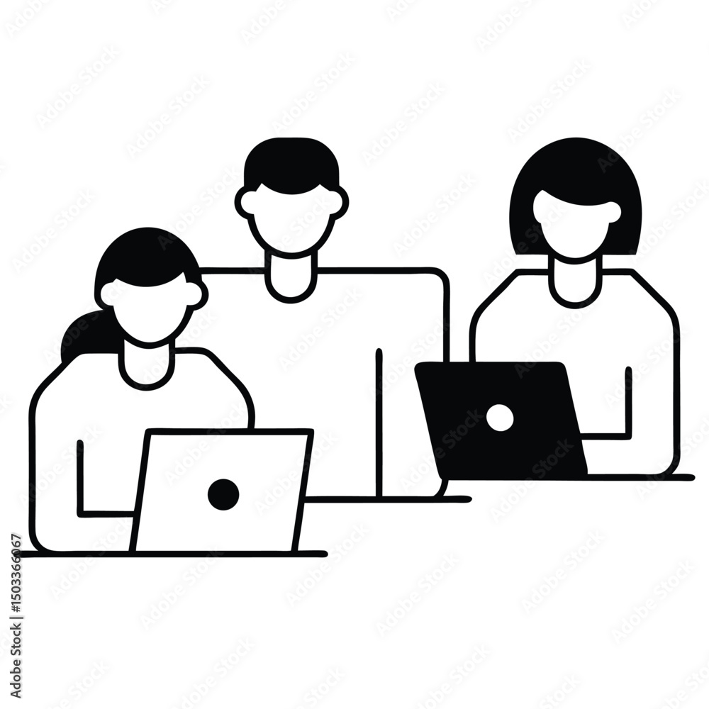 Business people working together on a laptop in an office, illustrating teamwork and professional success Business people working together on a laptop in an office, illustrating teamwork and professional success