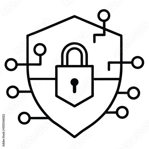 Secure shield icon with a padlock and key symbol representing internet security and data protection for safe web access