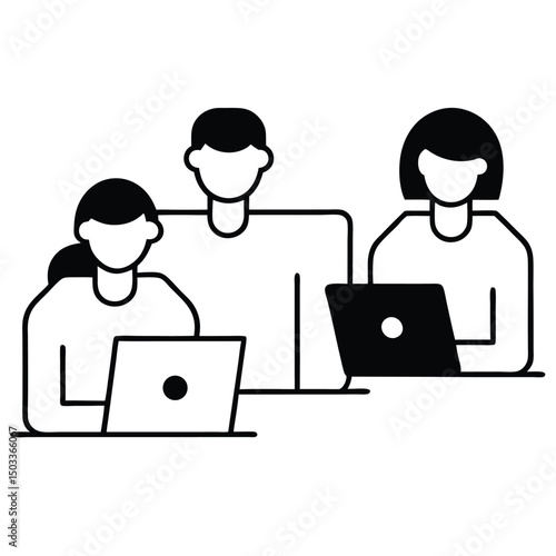 Business people working together on a laptop in an office, illustrating teamwork and professional success