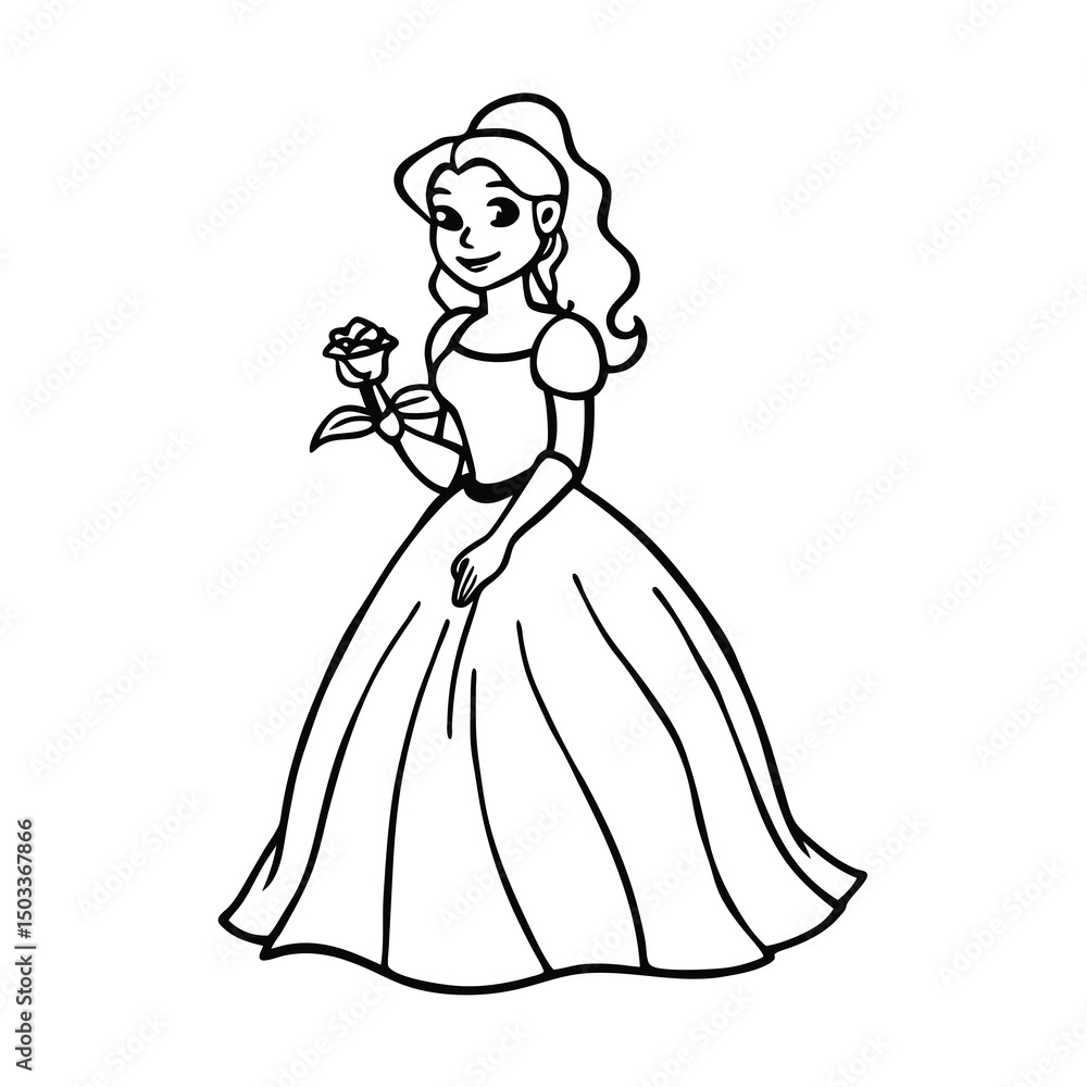 princess in gown holding rose coloring page princess in gown holding rose coloring page