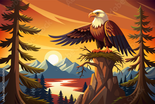 The Eagle sits silently by the river thinking
