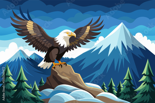 Eagle bird standing on mountain to hunt