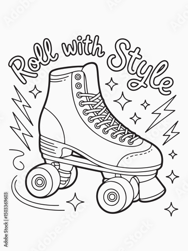 Roller Skate with Sparkles and Lightning Bolts Coloring Page