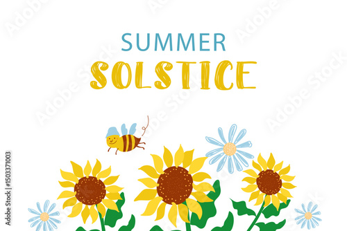 Summer solstice day. Vector template on a white background.