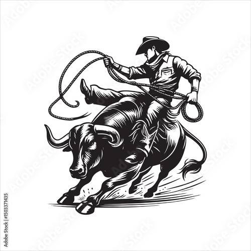 Bull Rodeo Showdown – Cowboy Riding a Bucking Bull in Action