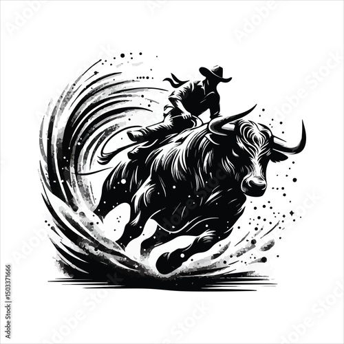 Bull Rodeo Showdown – Cowboy Riding a Bucking Bull in Action