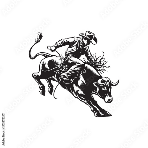 Bull Rodeo Showdown – Cowboy Riding a Bucking Bull in Action
