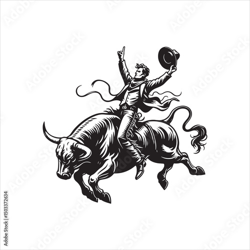 Bull Rodeo Showdown – Cowboy Riding a Bucking Bull in Action