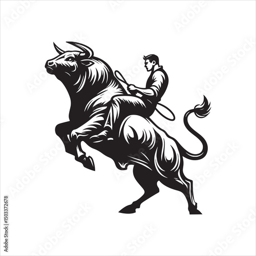 Bull Rodeo Showdown – Cowboy Riding a Bucking Bull in Action
