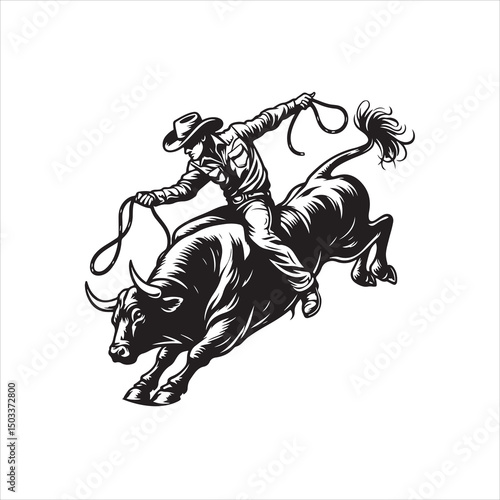 Bull Rodeo Showdown – Cowboy Riding a Bucking Bull in Action