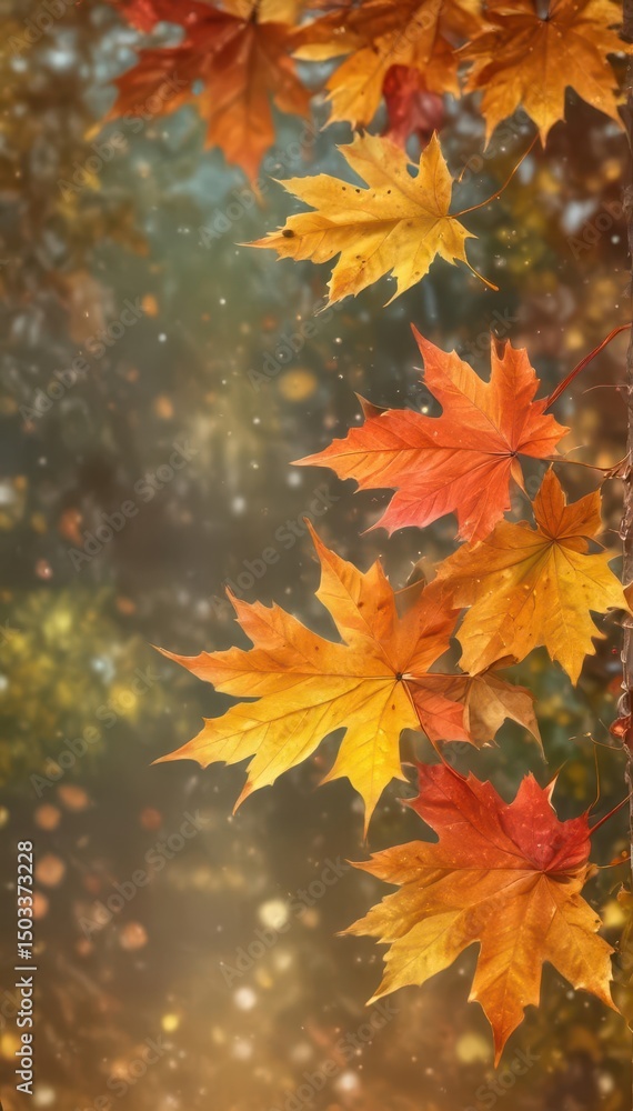 Autumn leaves gently floating, bokeh sparkle background , soft, yellow Autumn leaves gently floating, bokeh sparkle background , soft, yellow