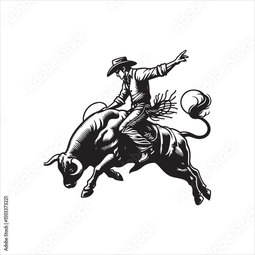 Bull Rodeo Showdown – Cowboy Riding a Bucking Bull in Action