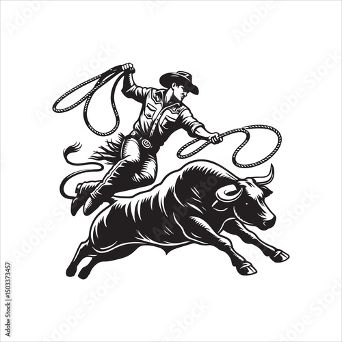 Bull Rodeo Showdown – Cowboy Riding a Bucking Bull in Action