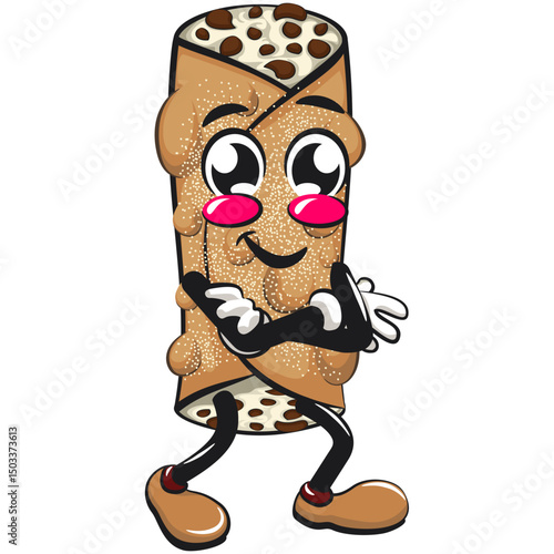cute cannoli vektor illustration mascot character folding his arms calmly, work of hand drawn
